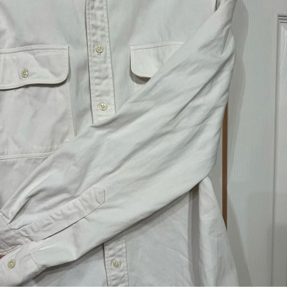 Vintage J Crew Oarsman Men M Denim White Button Down 90's Made USA Shirt